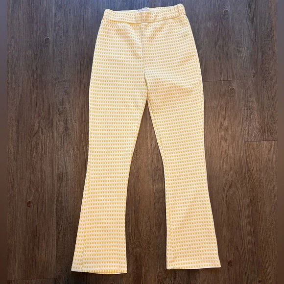 Urban Outfitters Yellow White Textured Checkered Flare Retro Pants - Picture 2 of 5